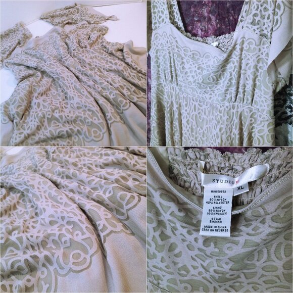 Lot(2) Blouses Tops Lady-XL Burnout Scarf Flutter Sleeve Flower Sequin Animal - Picture 4 of 9